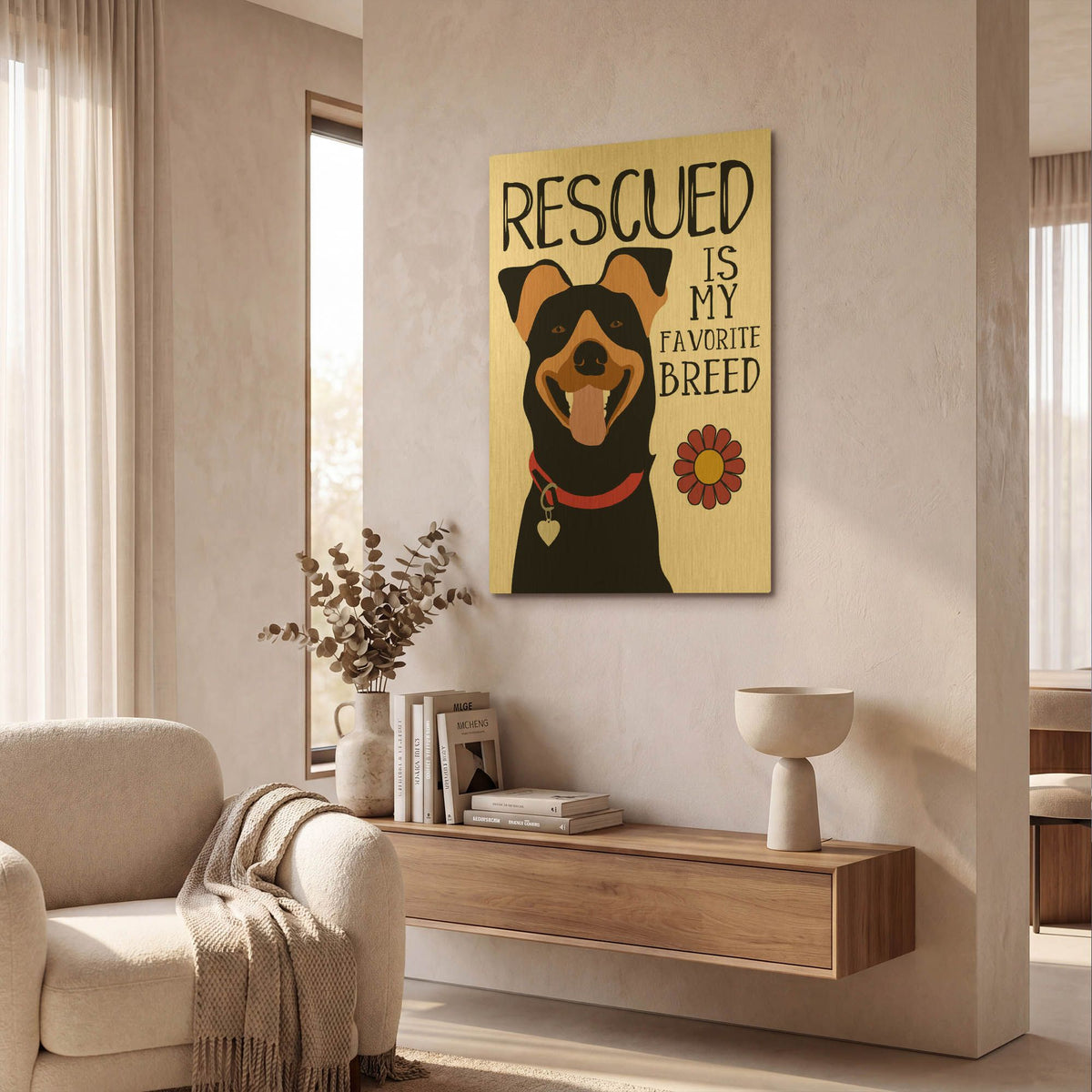 'Rescued Is My Favorite Breed' By Ginger Oliphant Gold Metal Wall Art