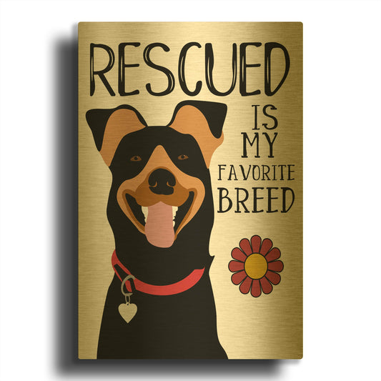 'Rescued Is My Favorite Breed' By Ginger Oliphant Gold Metal Wall Art