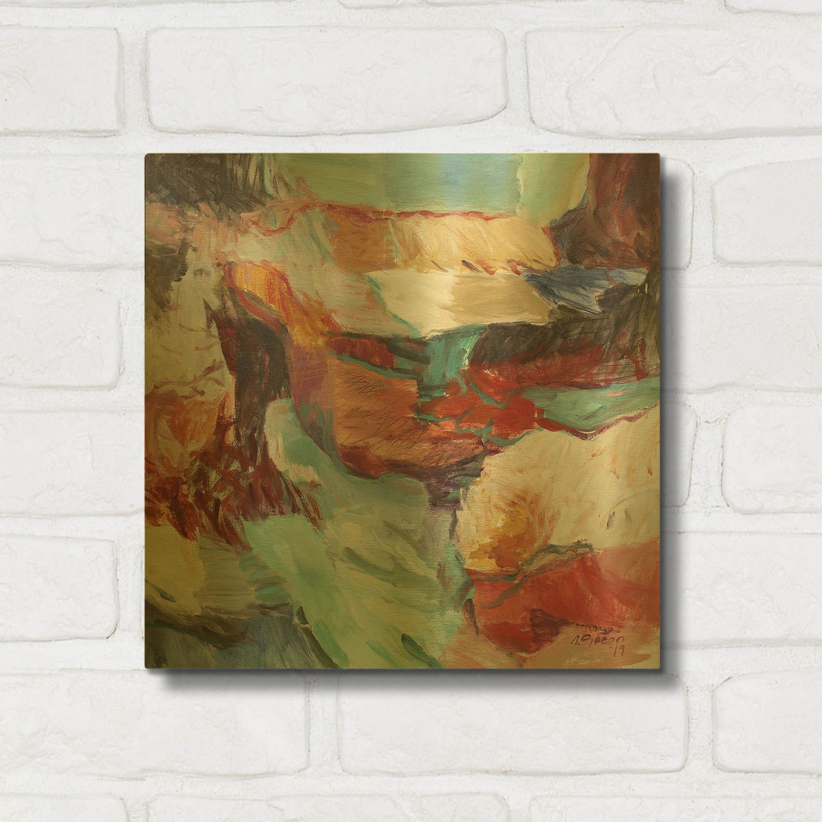 'Mountain Lake' By Gocan Gold Metal Wall Art