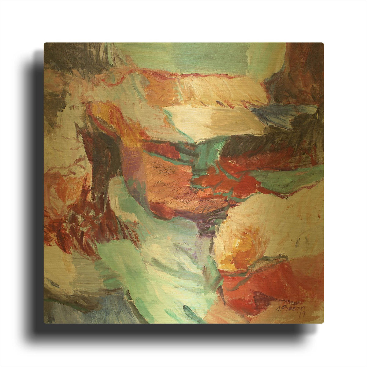 'Mountain Lake' By Gocan Gold Metal Wall Art