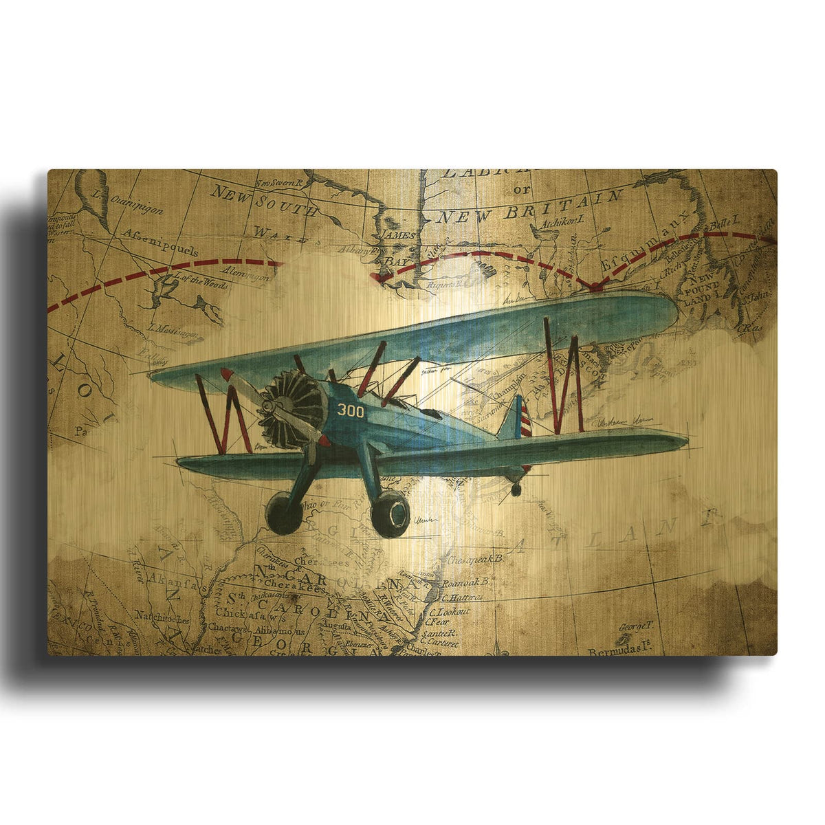 'Biplane 1' By GraphINC Gold Metal Wall Art