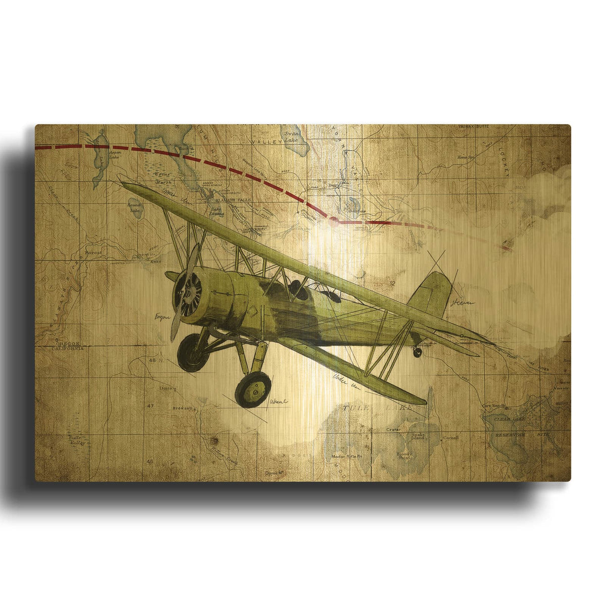 'Biplane 2' By GraphINC Gold Metal Wall Art