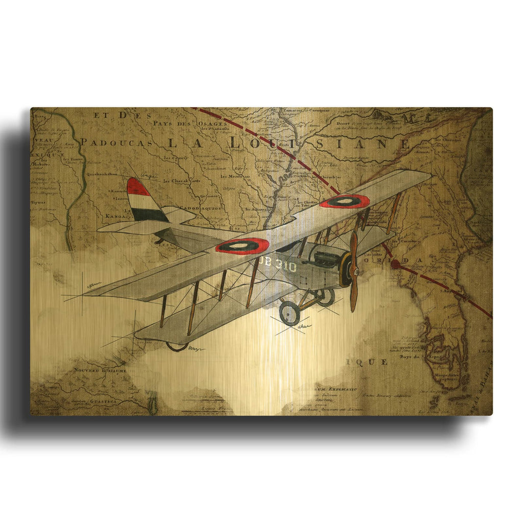 'Biplane 4' By GraphINC Gold Metal Wall Art