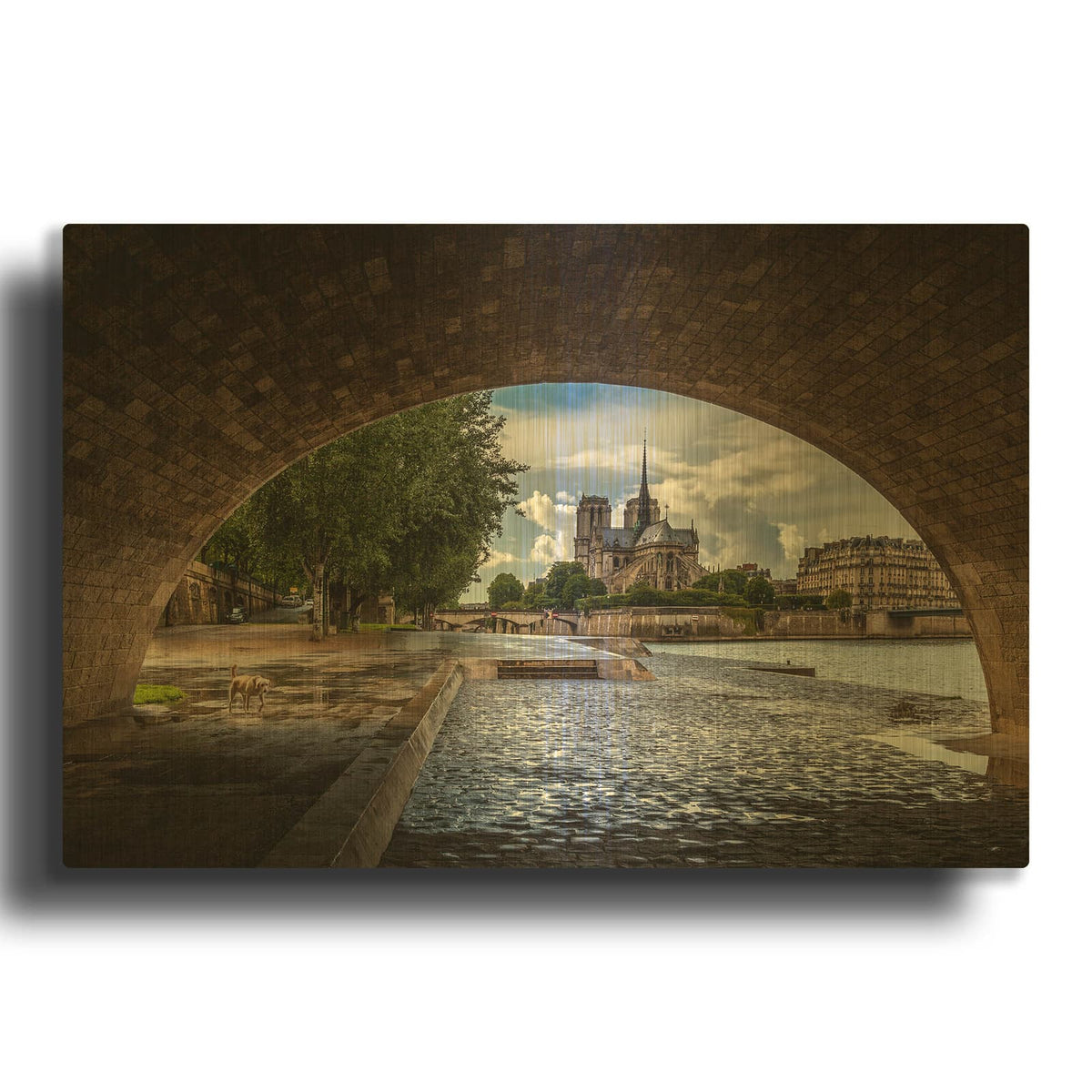 'Chien Et Notre Dame' By H.J. Herrera Gold Metal Wall Art