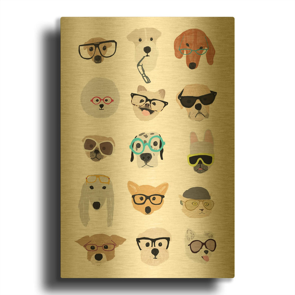'Dogs With Glasses' By Hanna Melin Gold Metal Wall Art