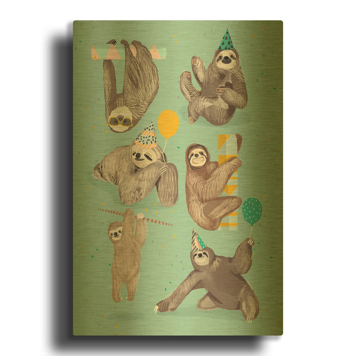 'Party With Sloths' By Hanna Melin Gold Metal Wall Art