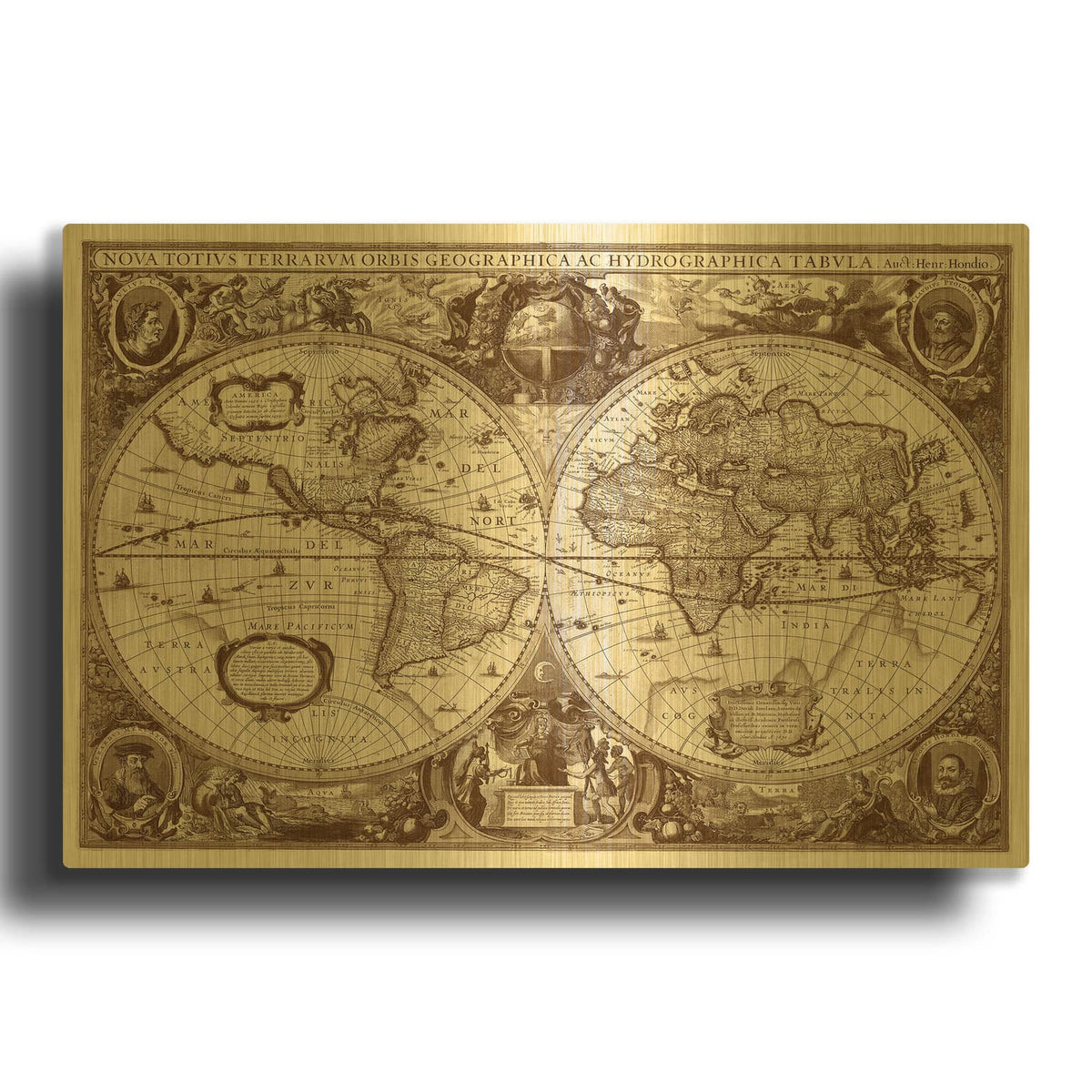 'Nova Totius Terrarum Orbis Tabula (Sepia)' By Hines Gold Metal Wall Art