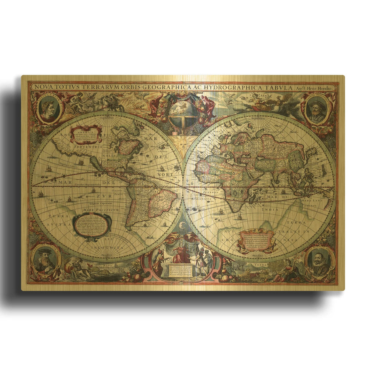 'Nova Totius Terrarum Orbis Tabula' By Hines Gold Metal Wall Art
