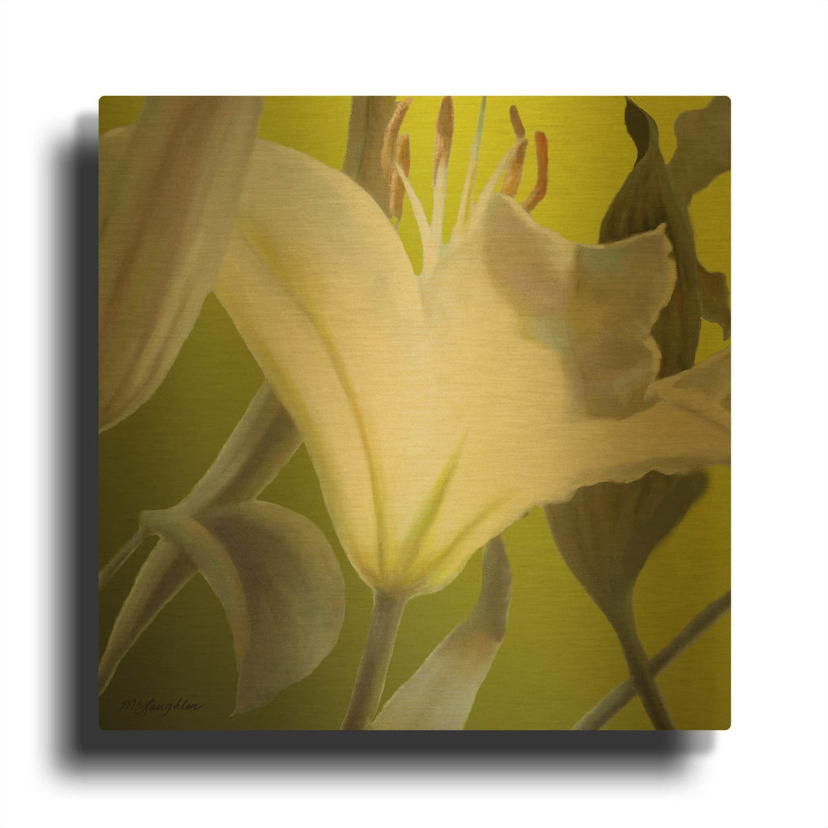 'Lily Green' By Jan McLaughlin Gold Metal Wall Art