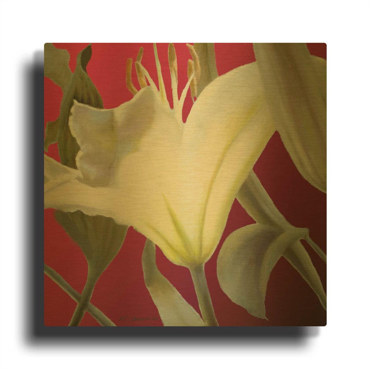 'Lily Red' By Jan McLaughlin Gold Metal Wall Art