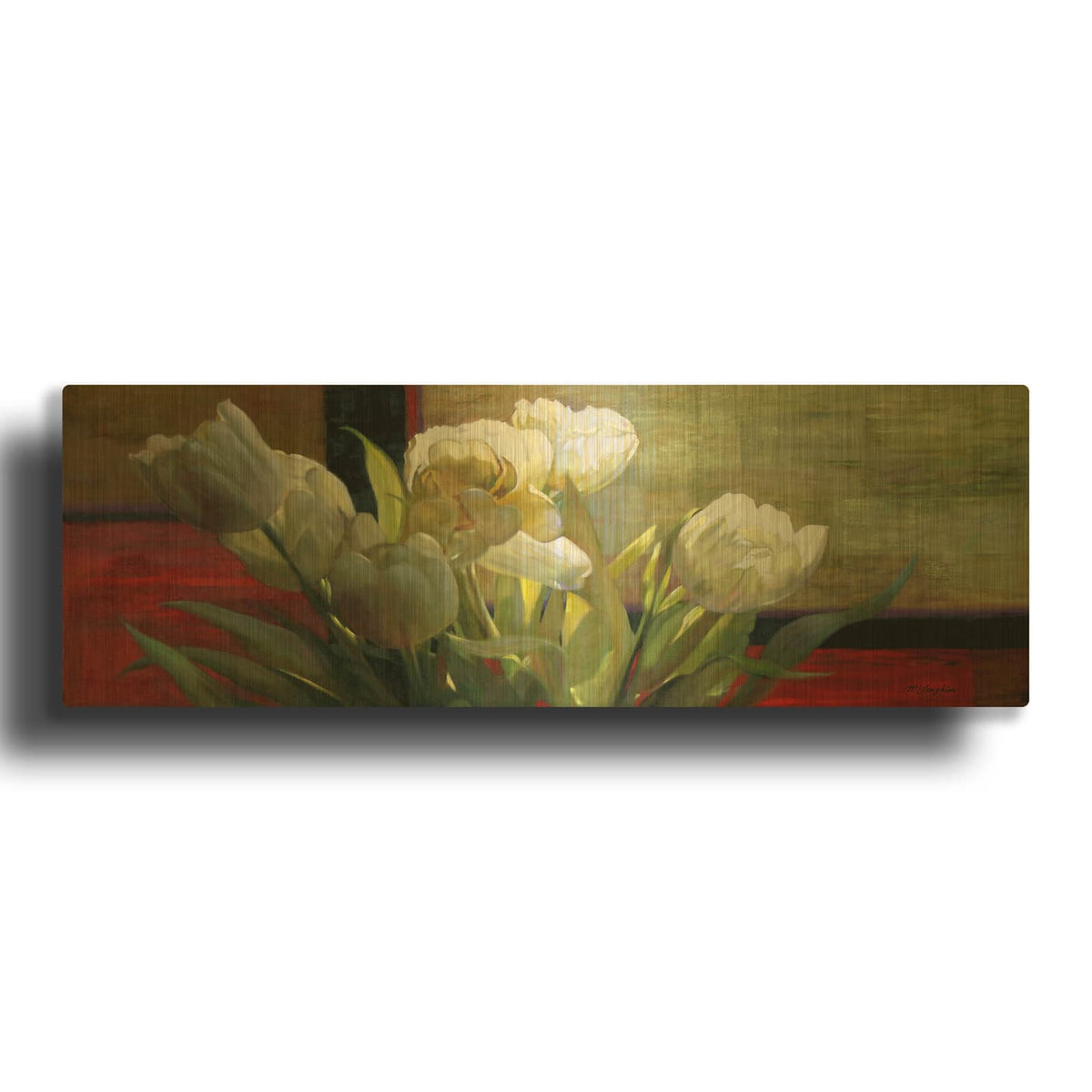 'Tulips With Red' By Jan McLaughlin Gold Metal Wall Art