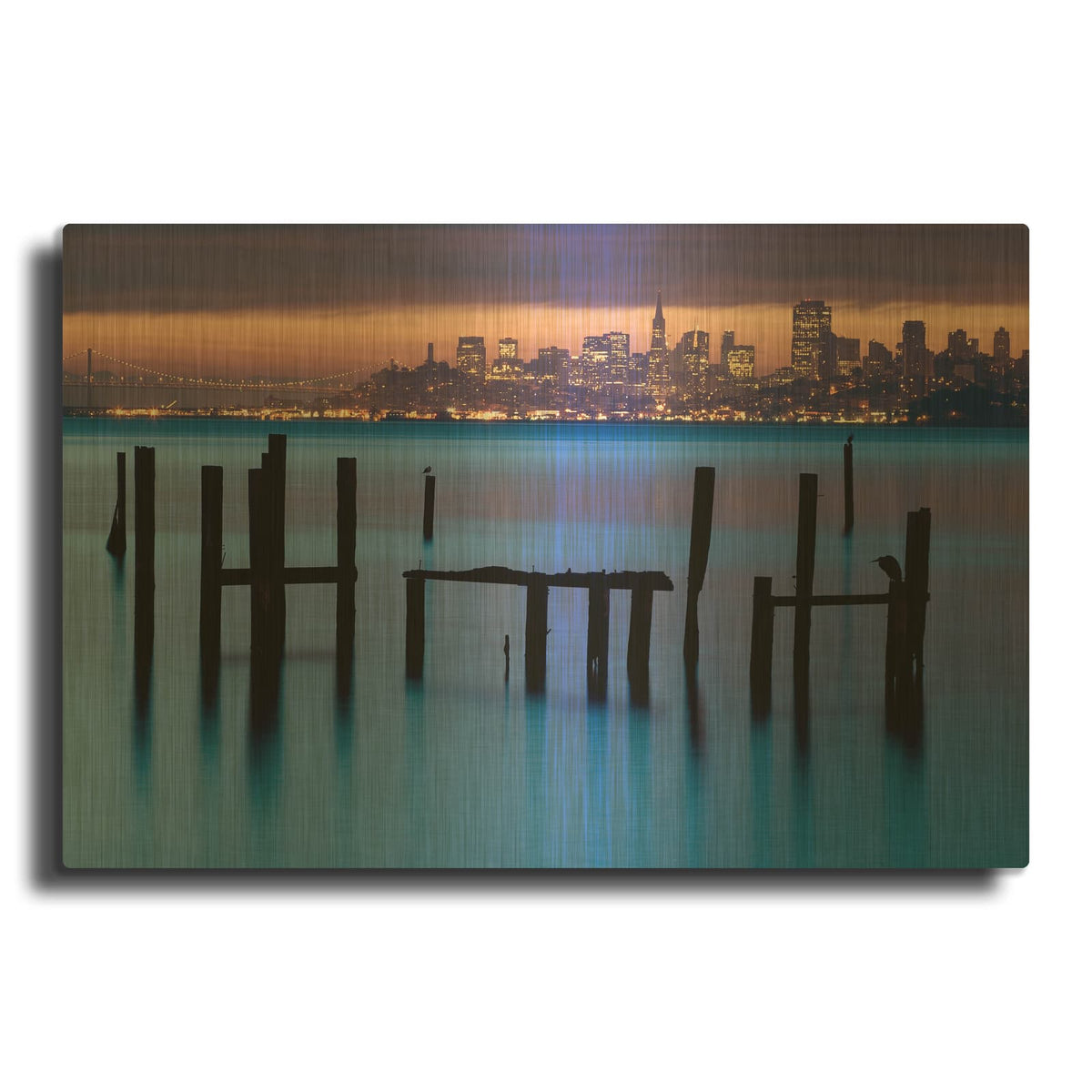 'Bay Pilings Sausalito' By Jeffrey Murray Gold Metal Wall Art
