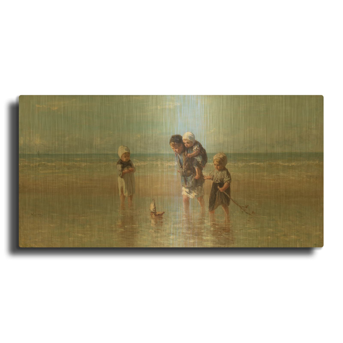 'Children Of The Sea 1872' By Jozef Israels Gold Metal Wall Art