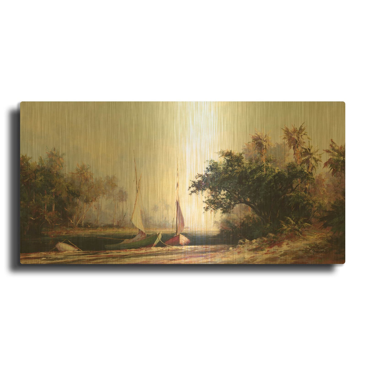 'Peace River Sunset' By Malarz Gold Metal Wall Art