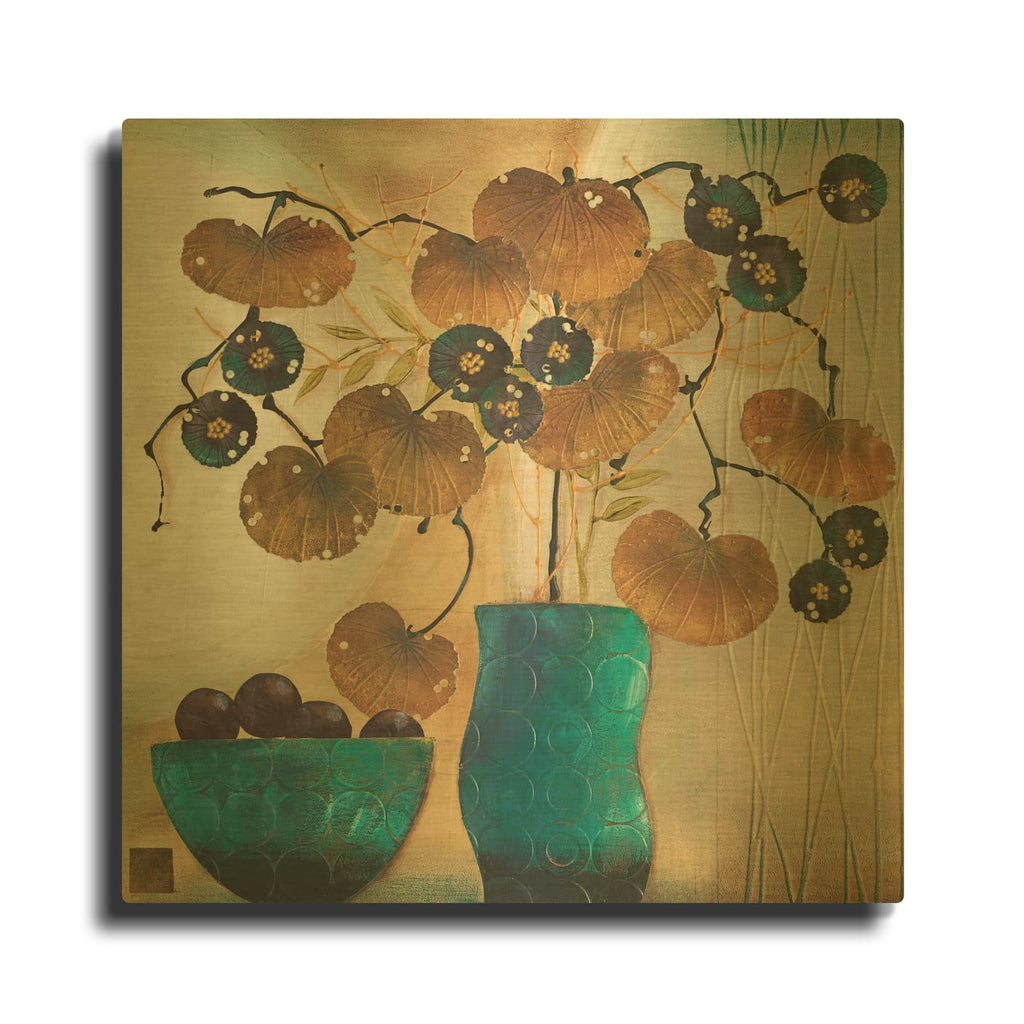 'Raku Bowl And Vase' By Margaret Hughlock Gold Metal Wall Art