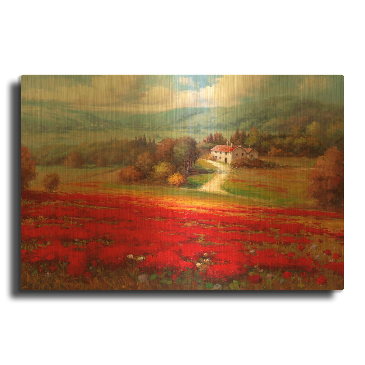 'Poppy Fields Afar' By Marino Gold Metal Wall Art