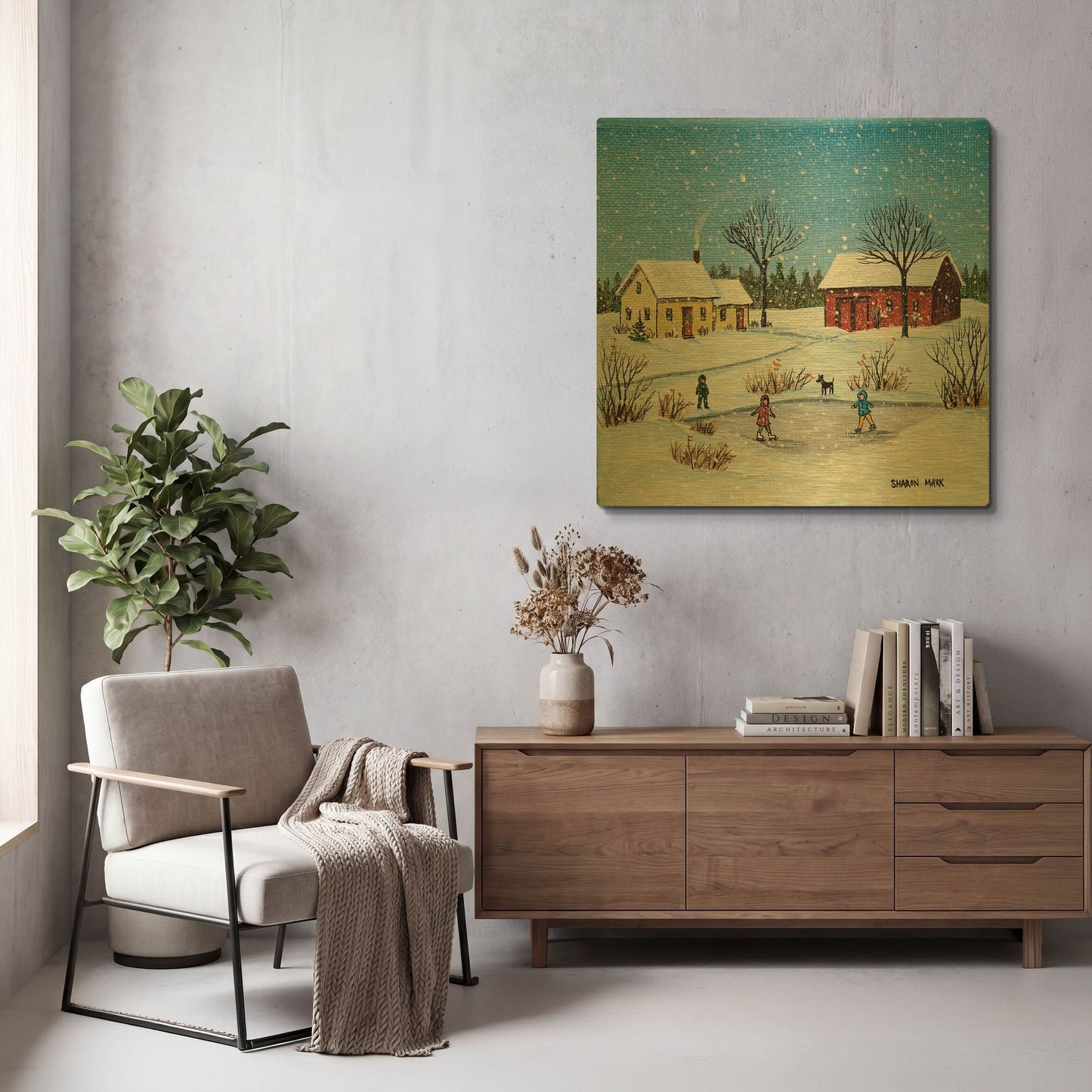 'At The Farm' By Sharon Mark Gold Metal Wall Art