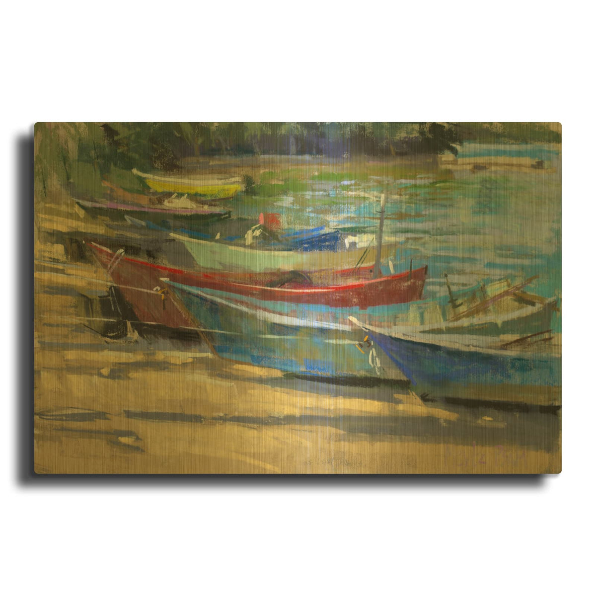 'Fishing Boats Marta' By Nancie King Mertz Gold Metal Wall Art