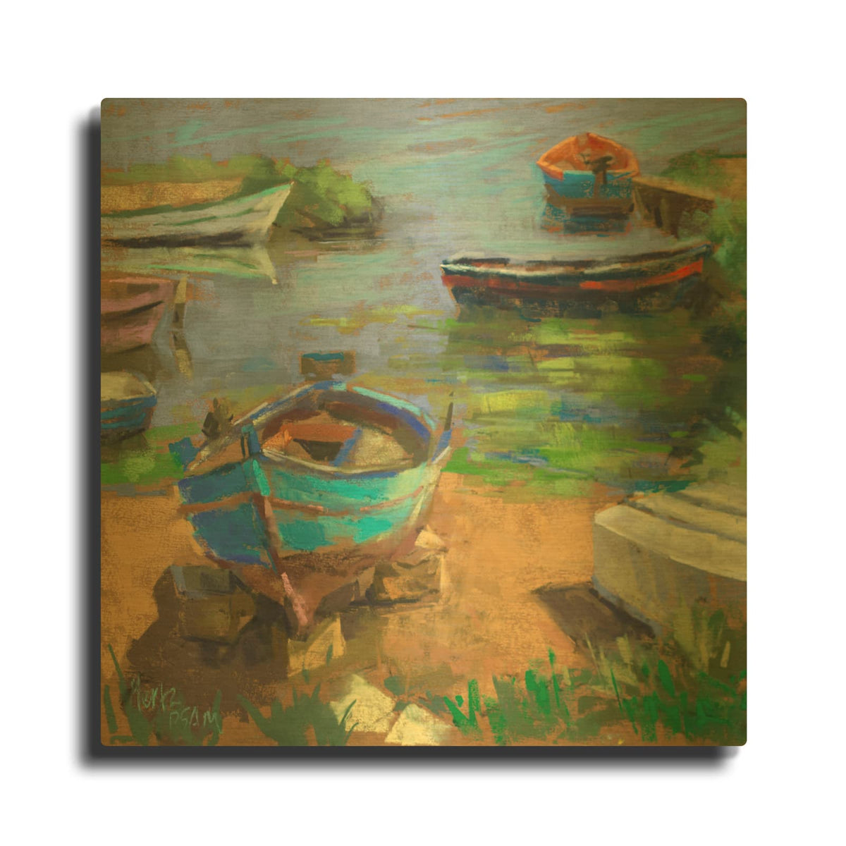 'Fishing Boats In Marsala' By Nancie King Mertz Gold Metal Wall Art