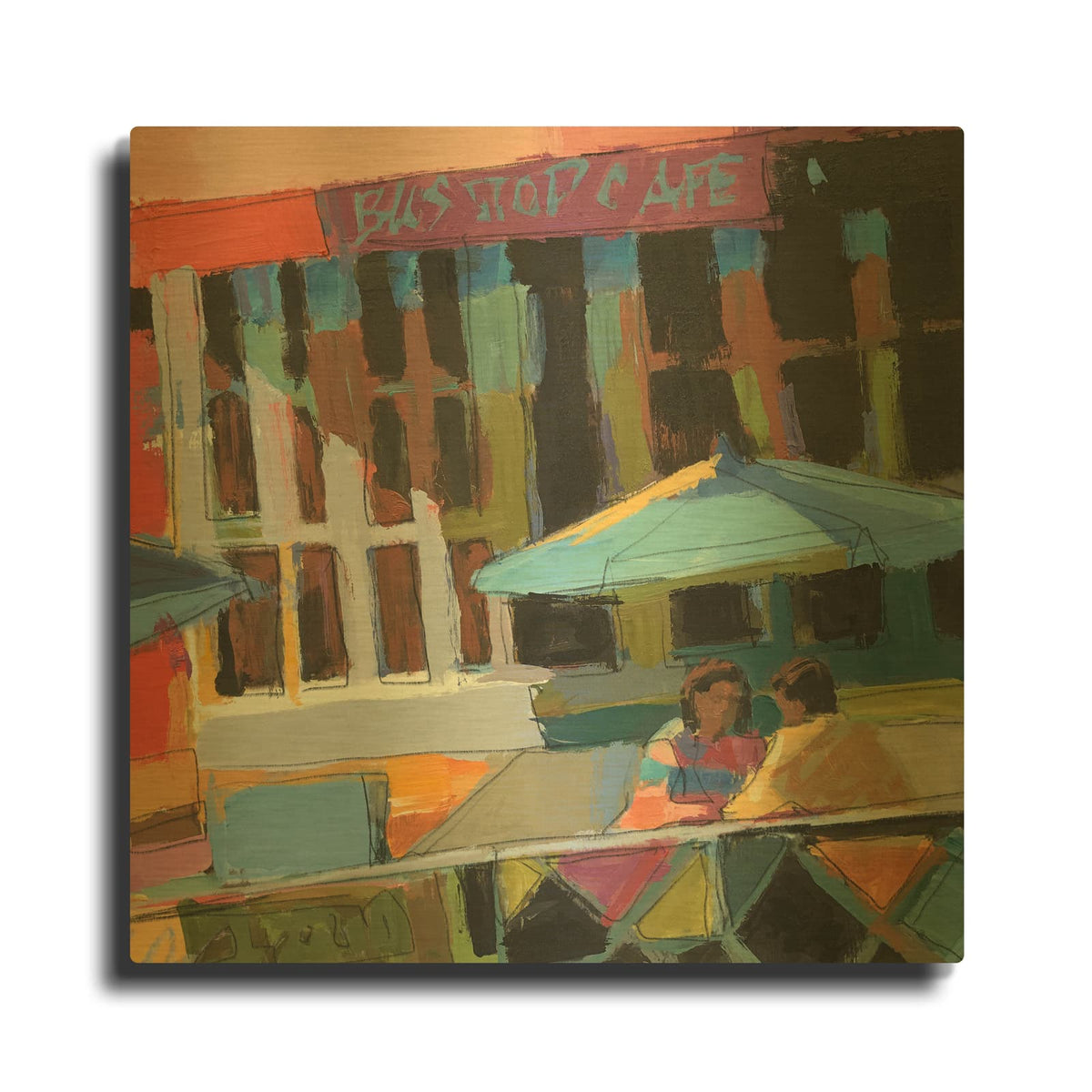 'Bus Stop Cafe' By Patti Mollica Gold Metal Wall Art