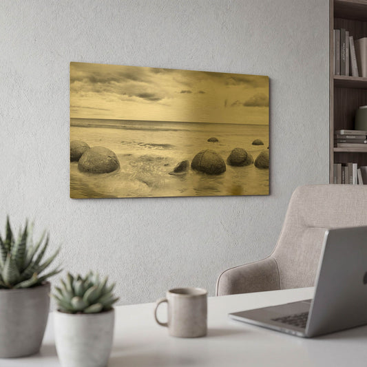 'Beach Rocks 1' By PhotoINC Studio Gold Metal Wall Art