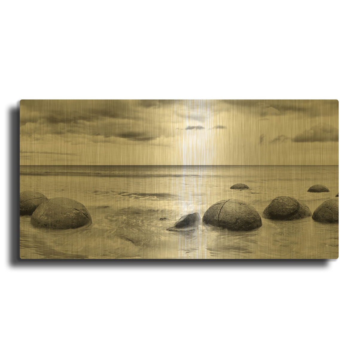 'Beach Rocks 1' By PhotoINC Studio Gold Metal Wall Art