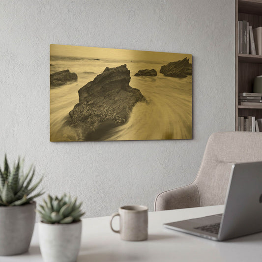 'Beach Rocks 2' By PhotoINC Studio Gold Metal Wall Art