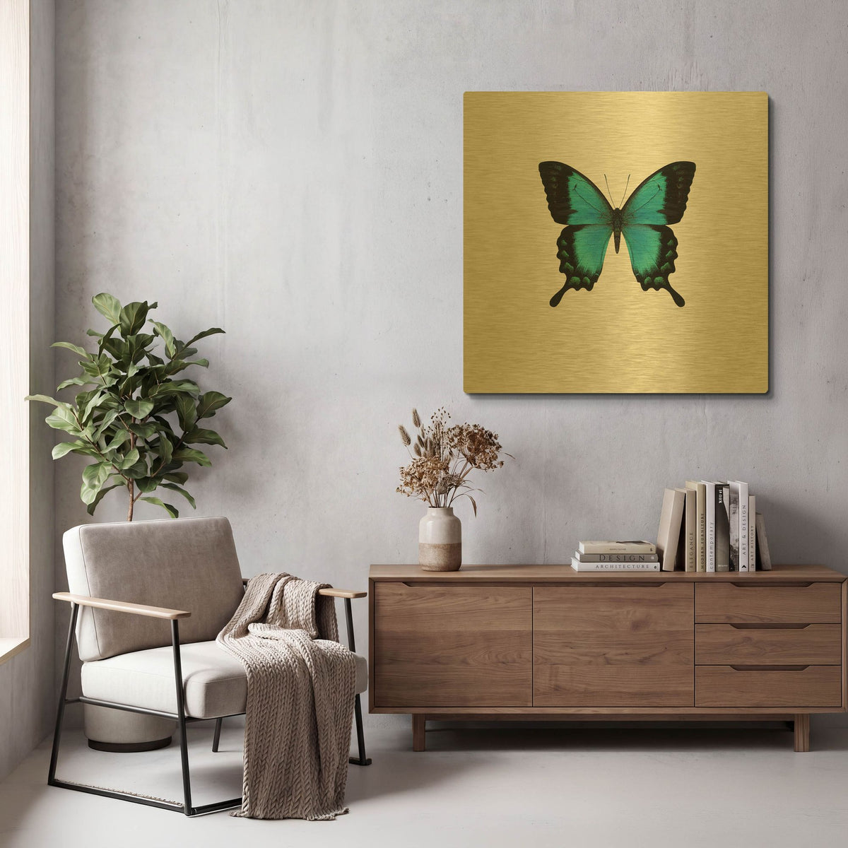 'Blue Butterfly' By PhotoINC Studio Gold Metal Wall Art