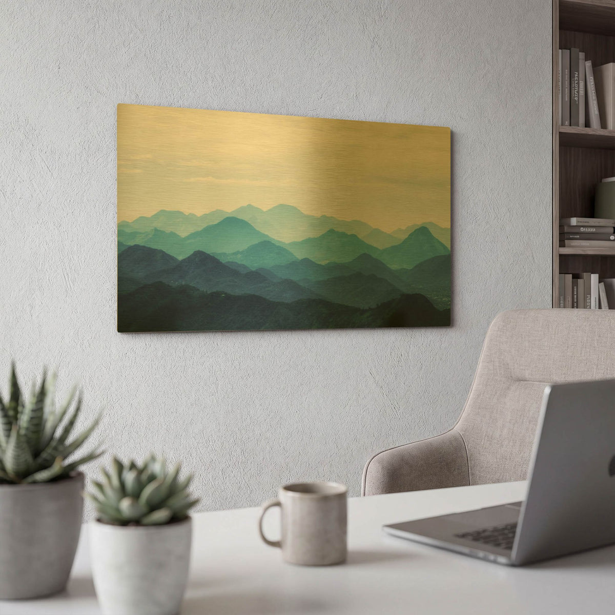'Blue Mountains' By PhotoINC Studio Gold Metal Wall Art
