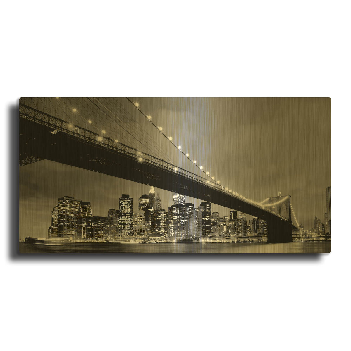 'Brooklyn Bridge View' By PhotoINC Studio Gold Metal Wall Art