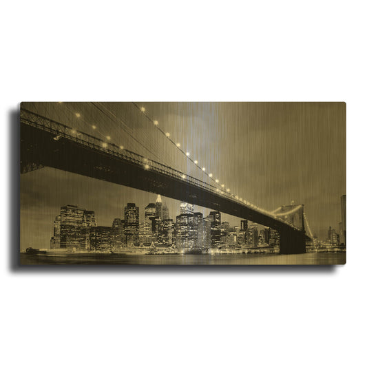 'Brooklyn Bridge View' By PhotoINC Studio Gold Metal Wall Art
