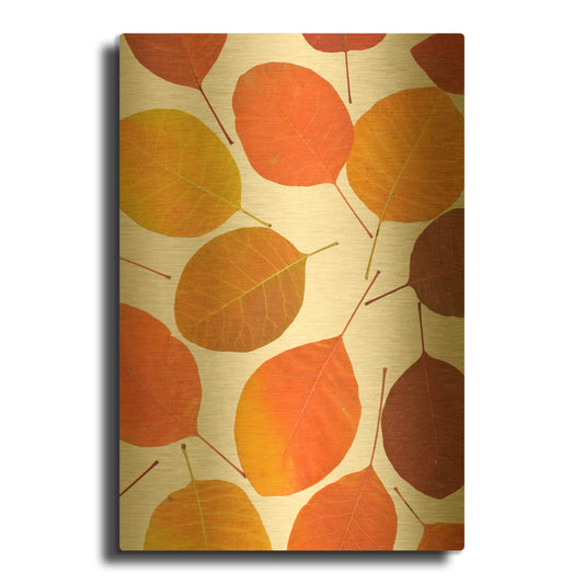 'Brown Leaves' By PhotoINC Studio Gold Metal Wall Art