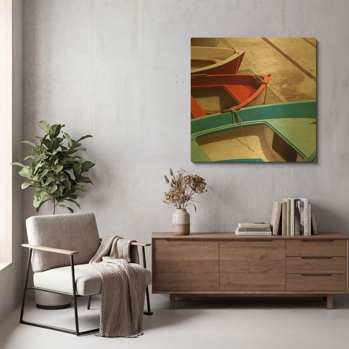 'Colorful Boats' By PhotoINC Studio Gold Metal Wall Art