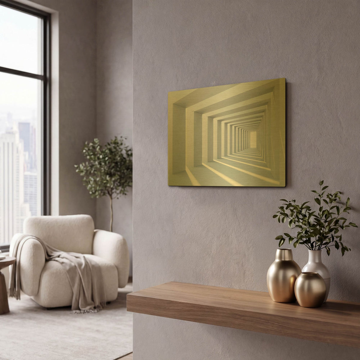 'Cube' By PhotoINC Studio Gold Metal Wall Art