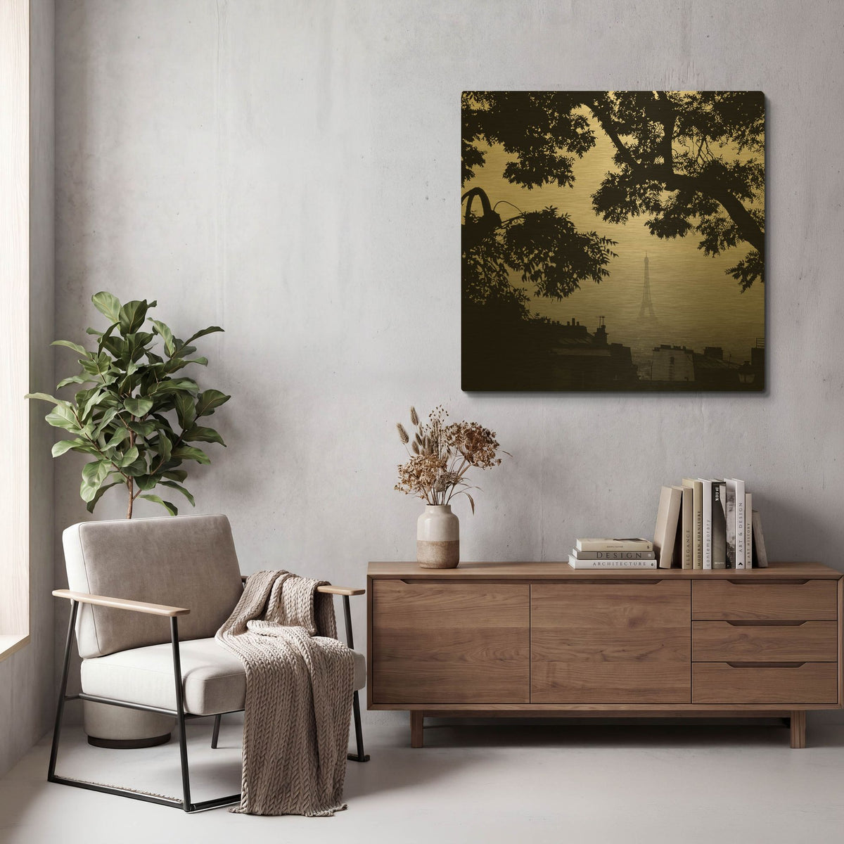 'Eiffel Tower View 1' By PhotoINC Studio Gold Metal Wall Art