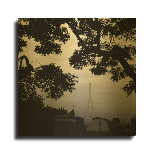 'Eiffel Tower View 1' By PhotoINC Studio Gold Metal Wall Art