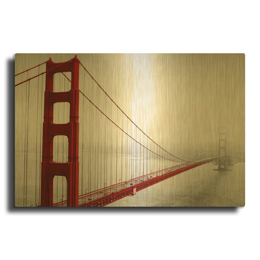 'Golden Gate Bridge In Fog' By PhotoINC Studio Gold Metal Wall Art
