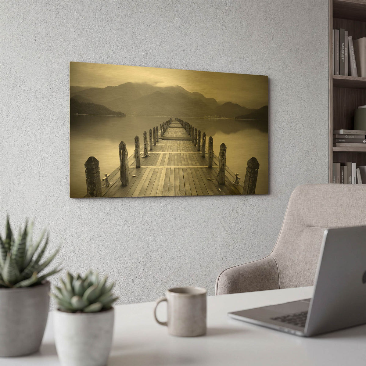 'Lake Pier 1' By PhotoINC Studio Gold Metal Wall Art