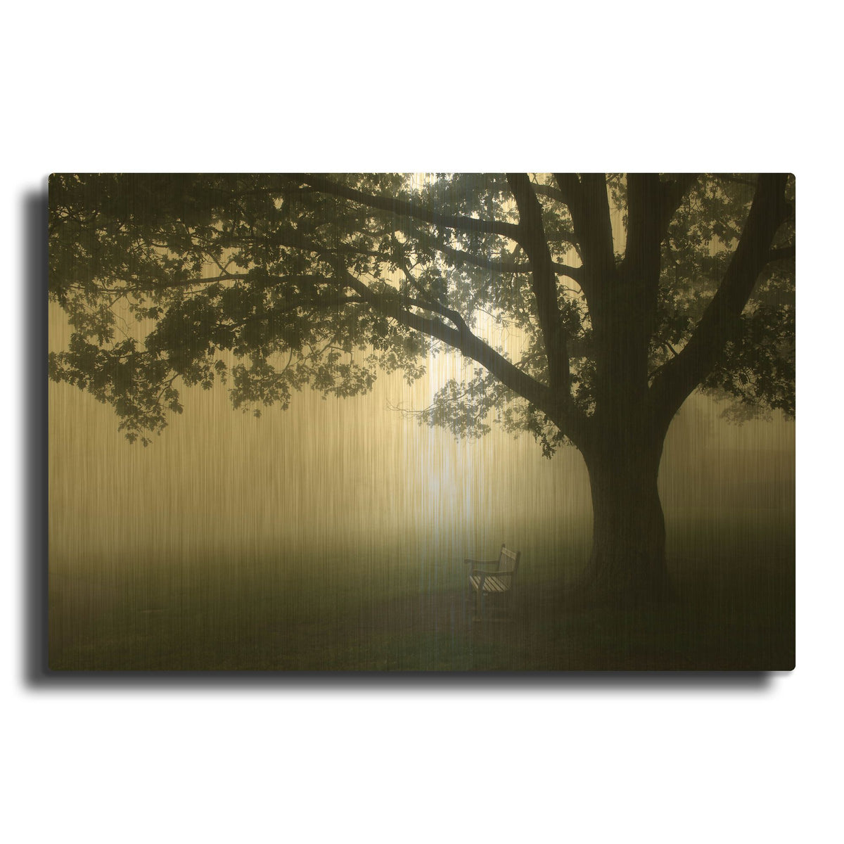 'Misty Bench' By PhotoINC Studio Gold Metal Wall Art