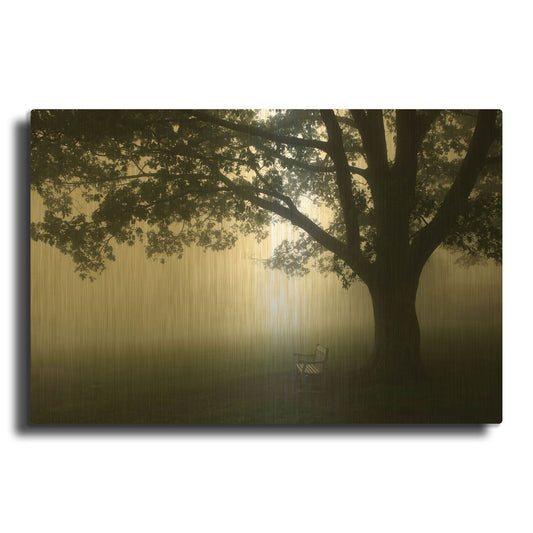 'Misty Bench' By PhotoINC Studio Gold Metal Wall Art