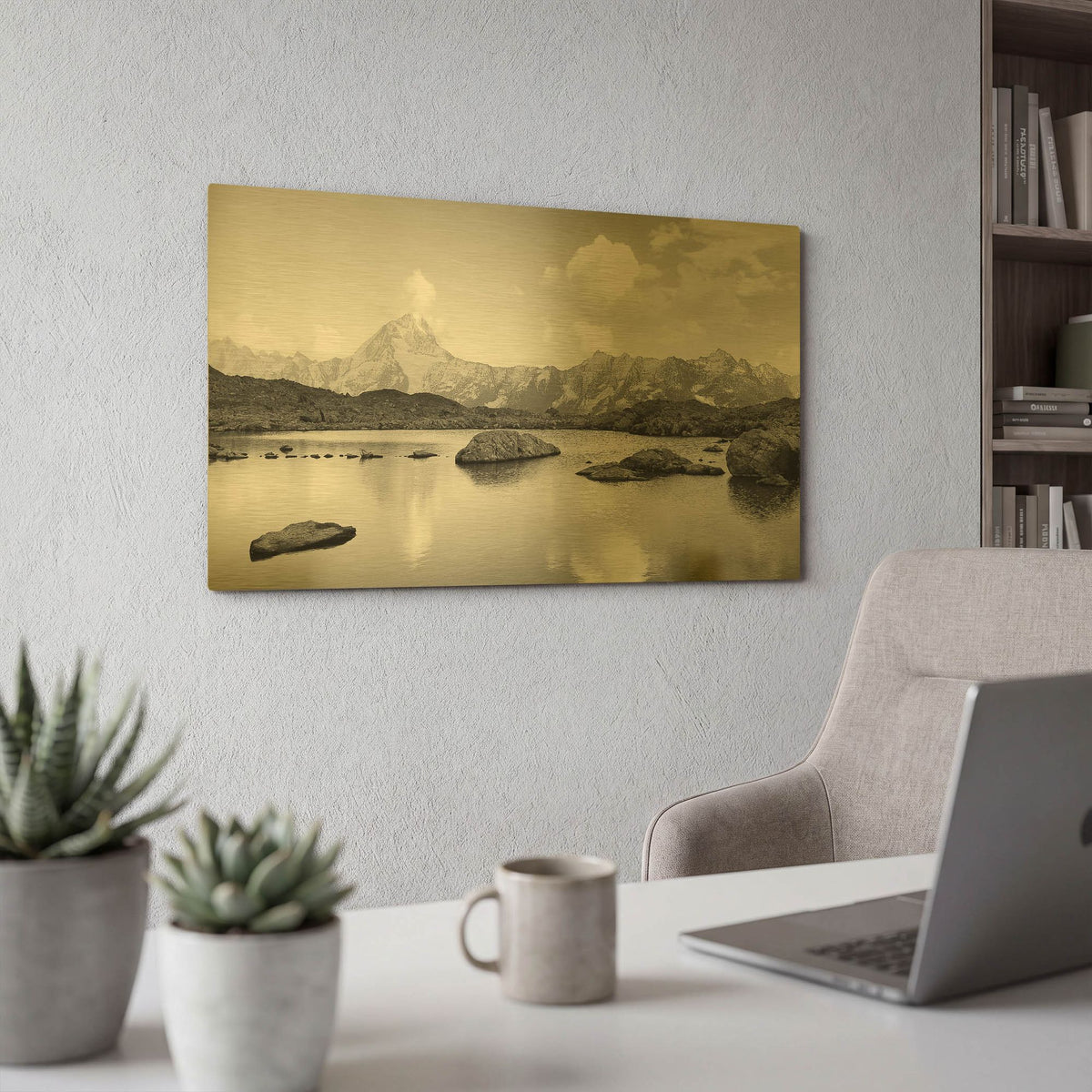 'Mountain Lake' By PhotoINC Studio Gold Metal Wall Art
