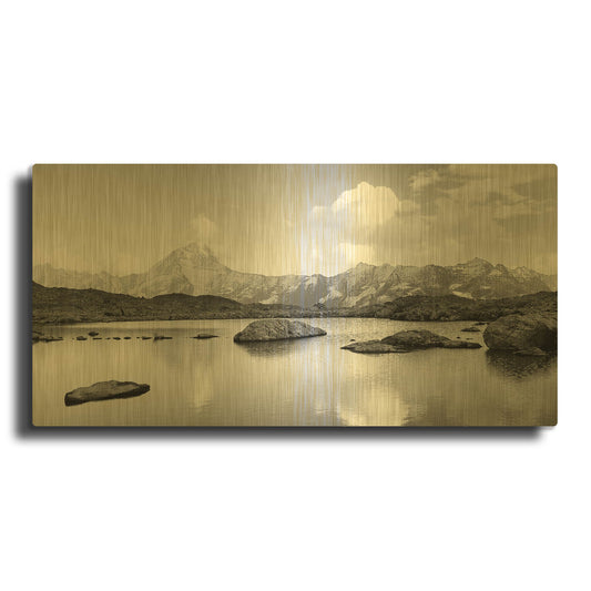 'Mountain Lake' By PhotoINC Studio Gold Metal Wall Art