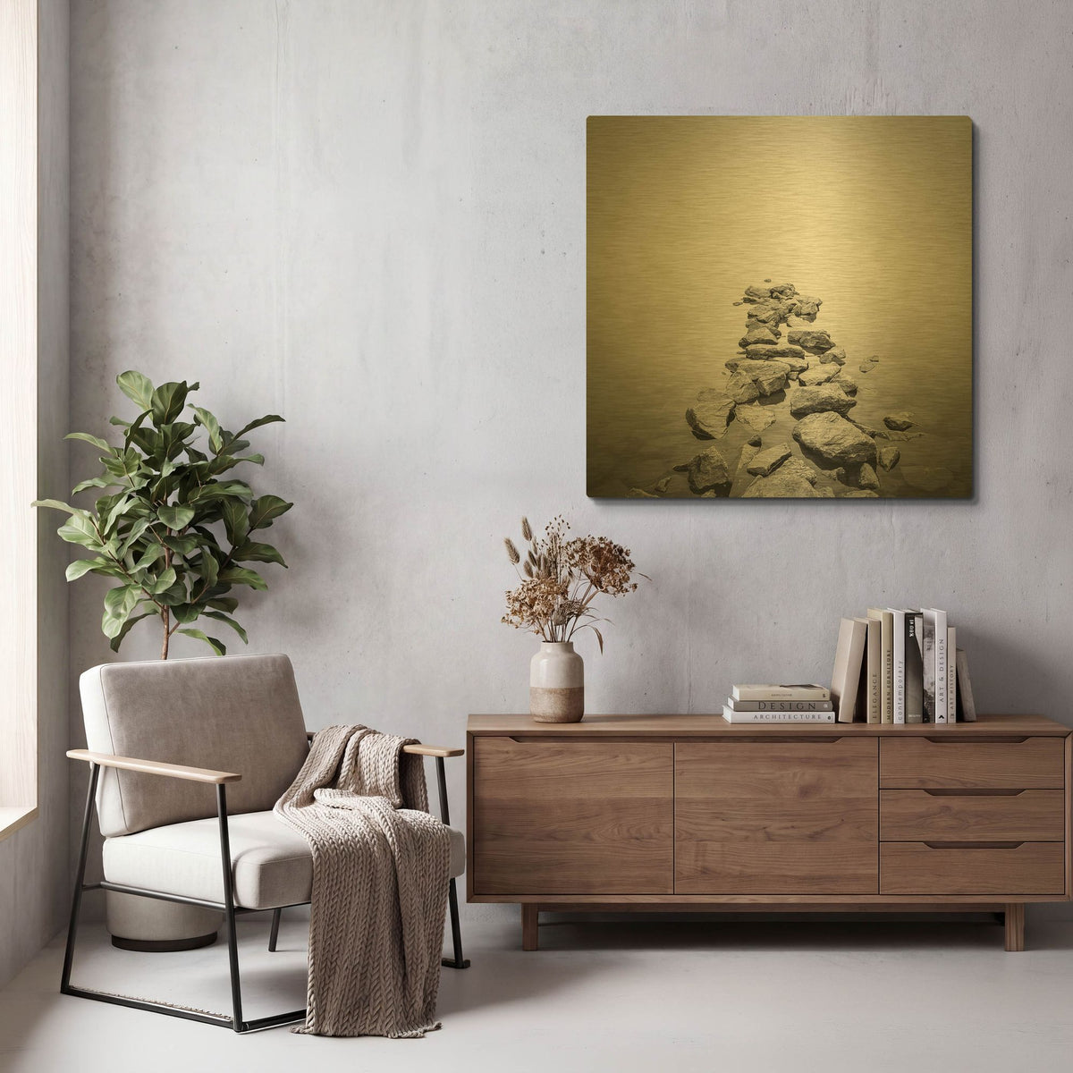 'Piled Rocks' By PhotoINC Studio Gold Metal Wall Art