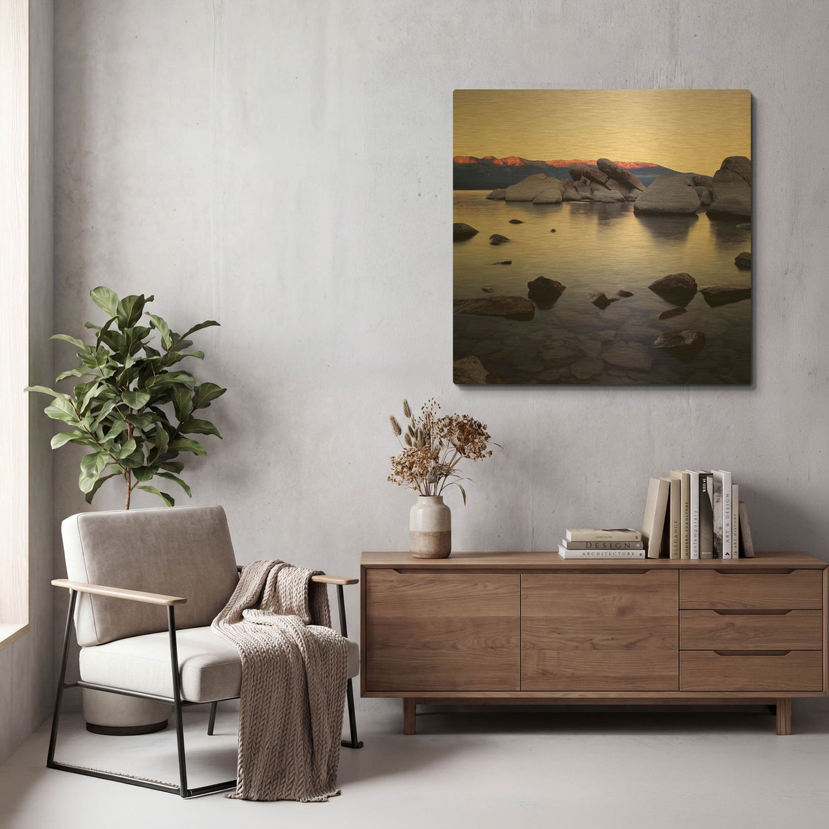 'Purple Rocks' By PhotoINC Studio Gold Metal Wall Art
