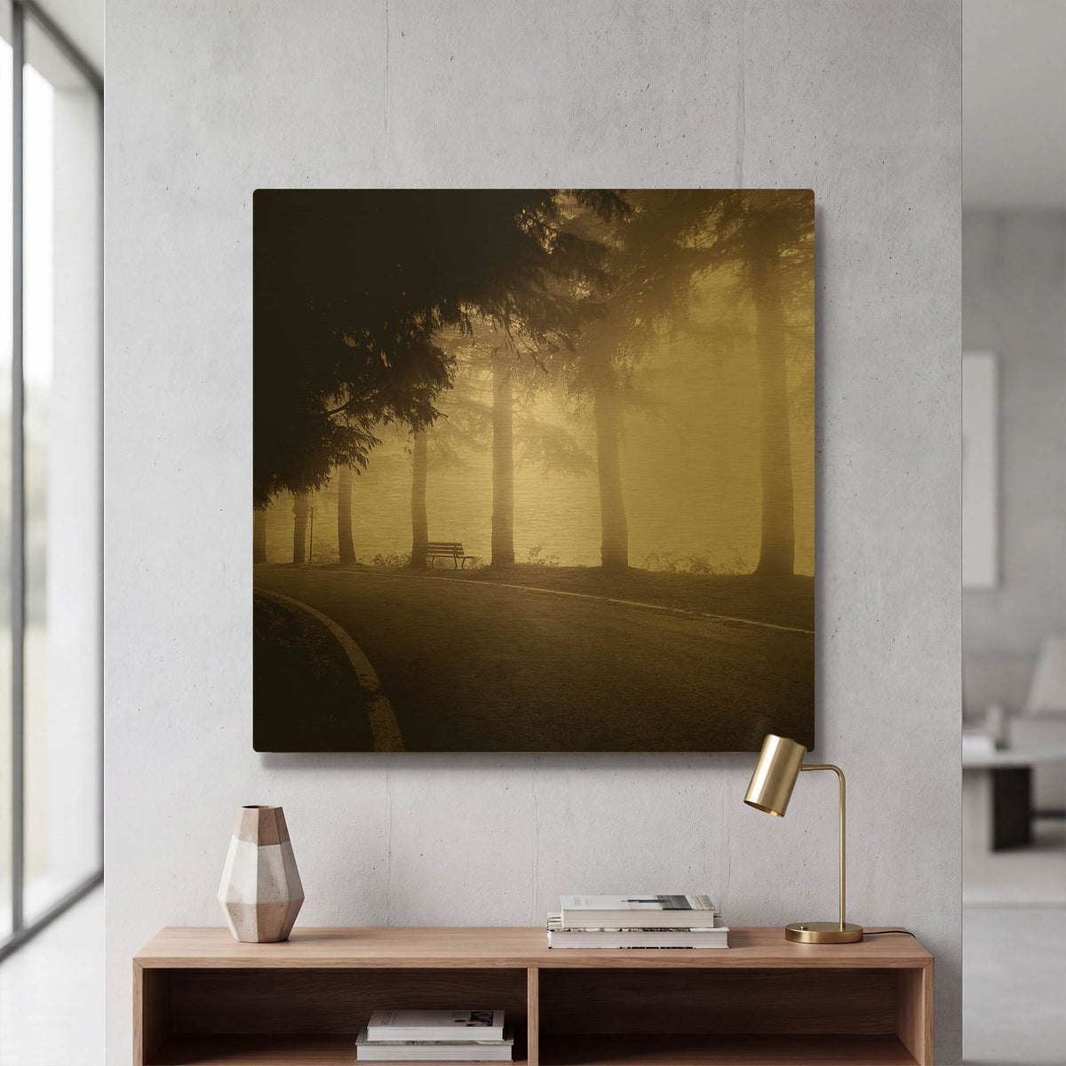 'Roadside Bench' By PhotoINC Studio Gold Metal Wall Art