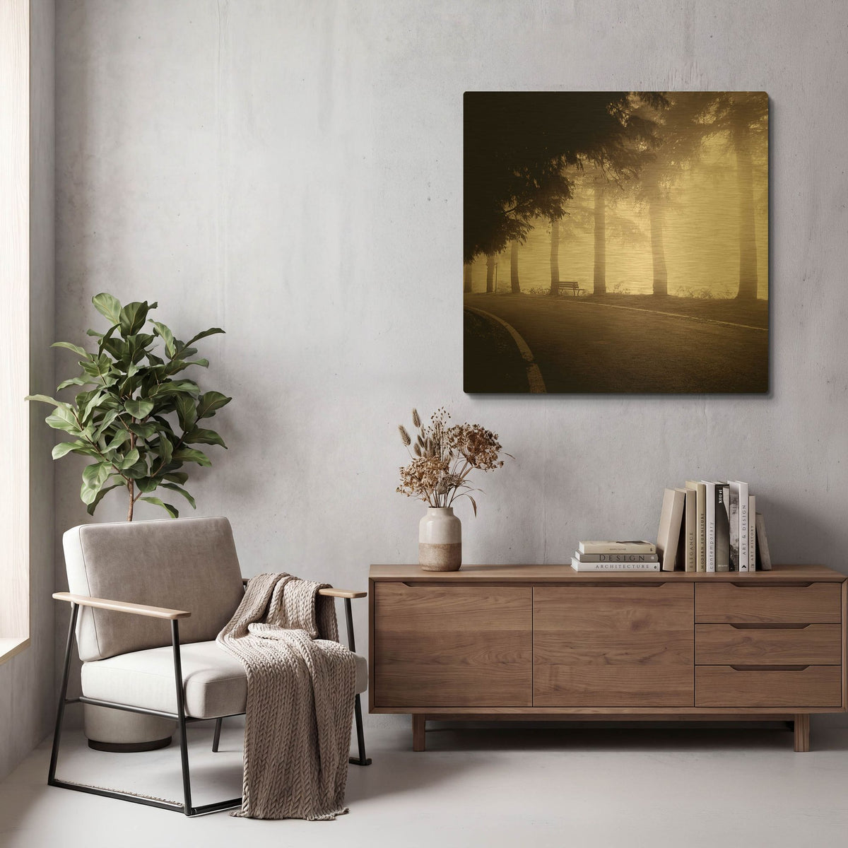 'Roadside Bench' By PhotoINC Studio Gold Metal Wall Art