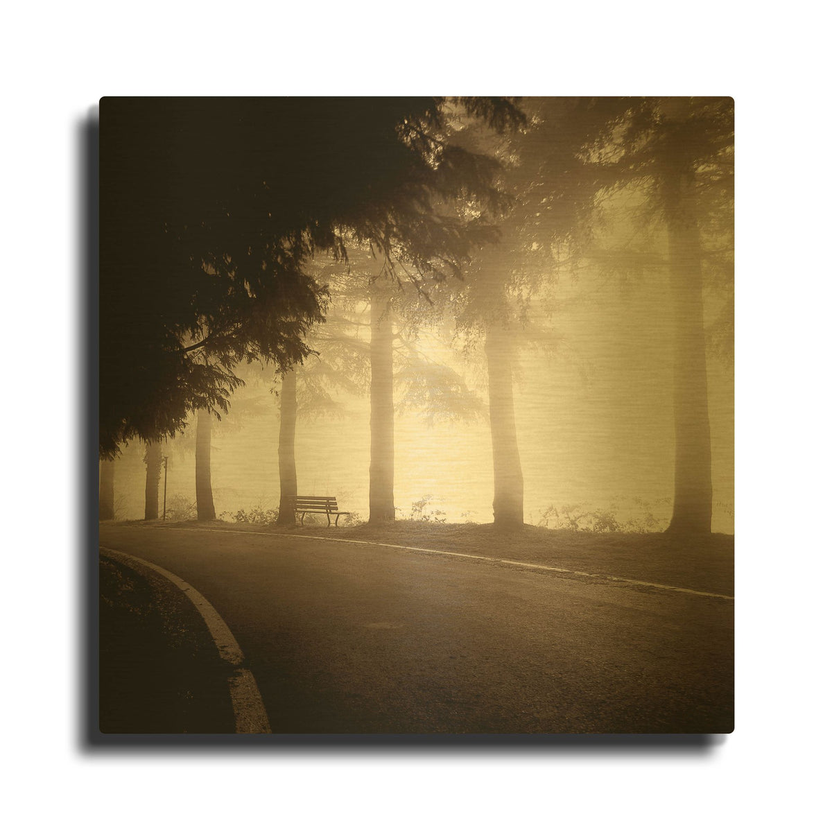 'Roadside Bench' By PhotoINC Studio Gold Metal Wall Art