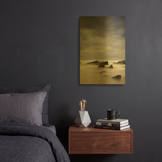 'Rocks In Mist 1' By PhotoINC Studio Gold Metal Wall Art