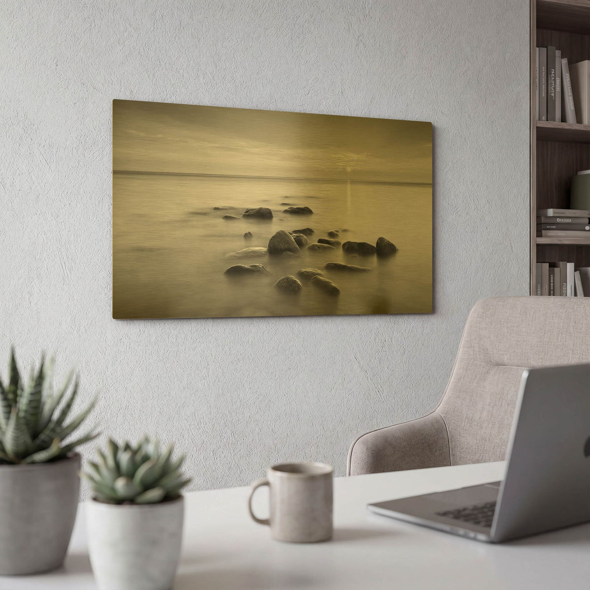 'Rocks In Mist 2' By PhotoINC Studio Gold Metal Wall Art