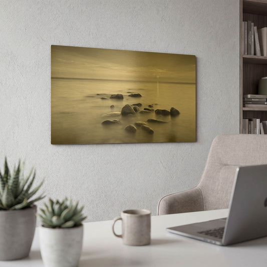 'Rocks In Mist 2' By PhotoINC Studio Gold Metal Wall Art